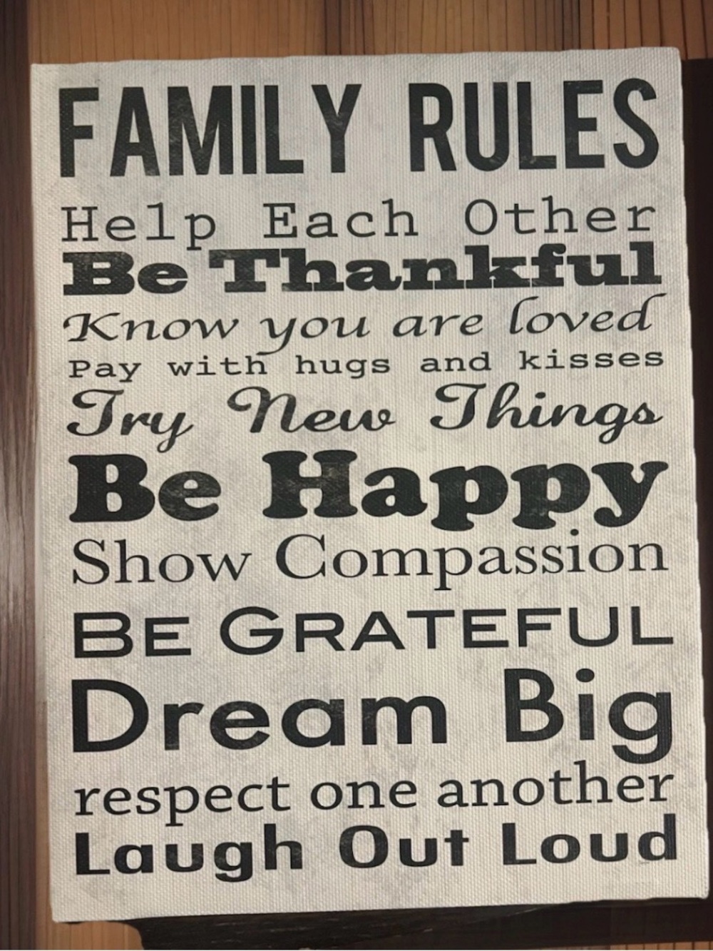 Family Rules Wall Art Canvas - Black and Cream #709